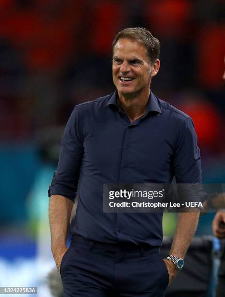 Head Coach, Frank de Boer of Netherlands smiles during the UEFA Euro 2020 Championship Group C match between the Netherlands and Austria at Johan...