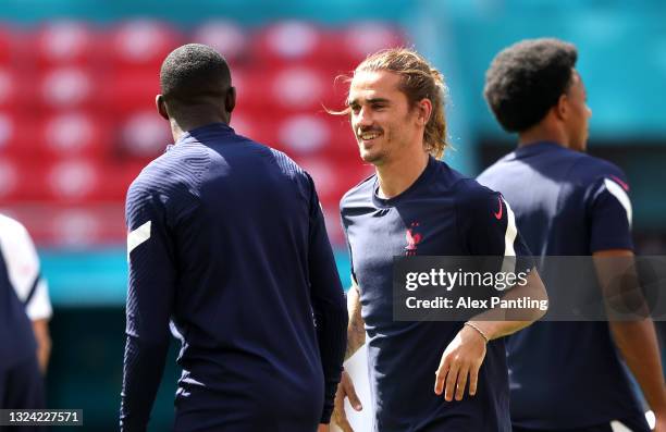 Antoine Griezmann during the a France training session ahead of the UEFA Euro 2020 group F Match between Hungary and France at Puskas Arena on June...