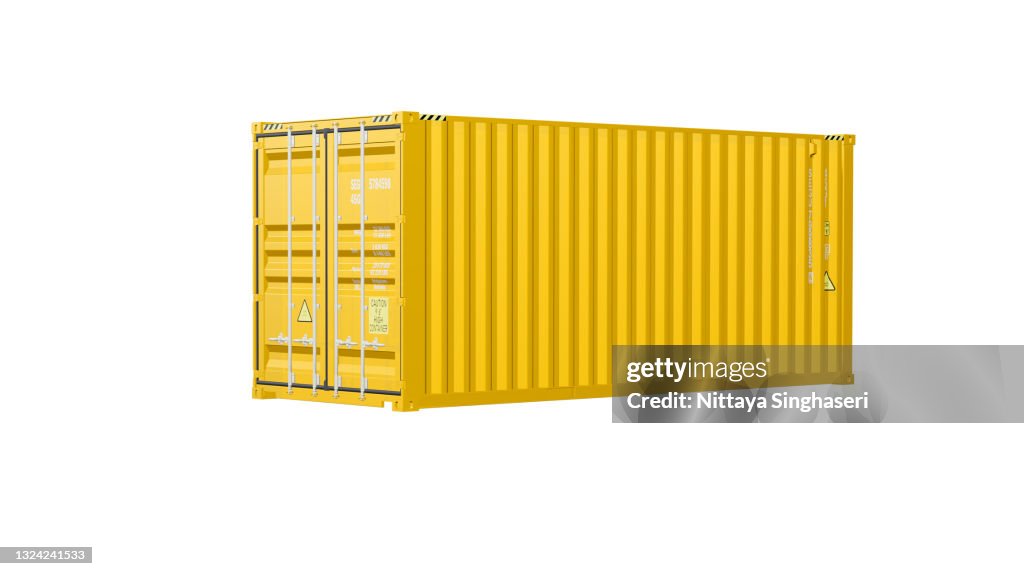 Yellow Shipping Container, 3D Rednered on white Background.It can be used more conveniently and easily.