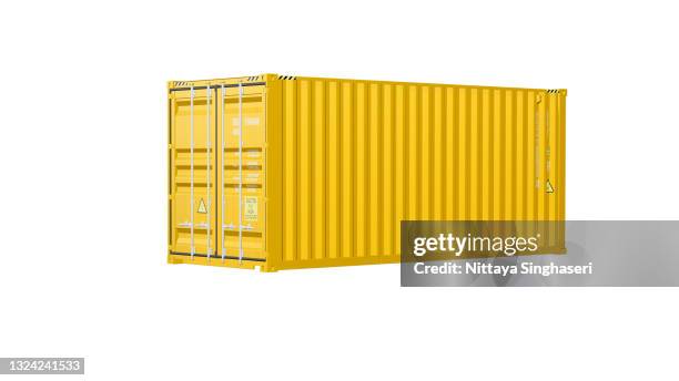 yellow shipping container, 3d rednered on white background.it can be used more conveniently and easily. - behållare bildbanksfoton och bilder