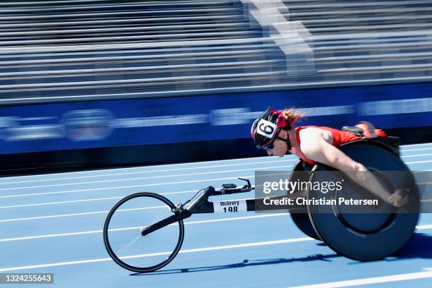 Amanda McGrory of the United States competes in the Women's 5000 Meter Run T53/54 Wheelchair finals during the 2021 U.S. Paralympic Trials at Breck...