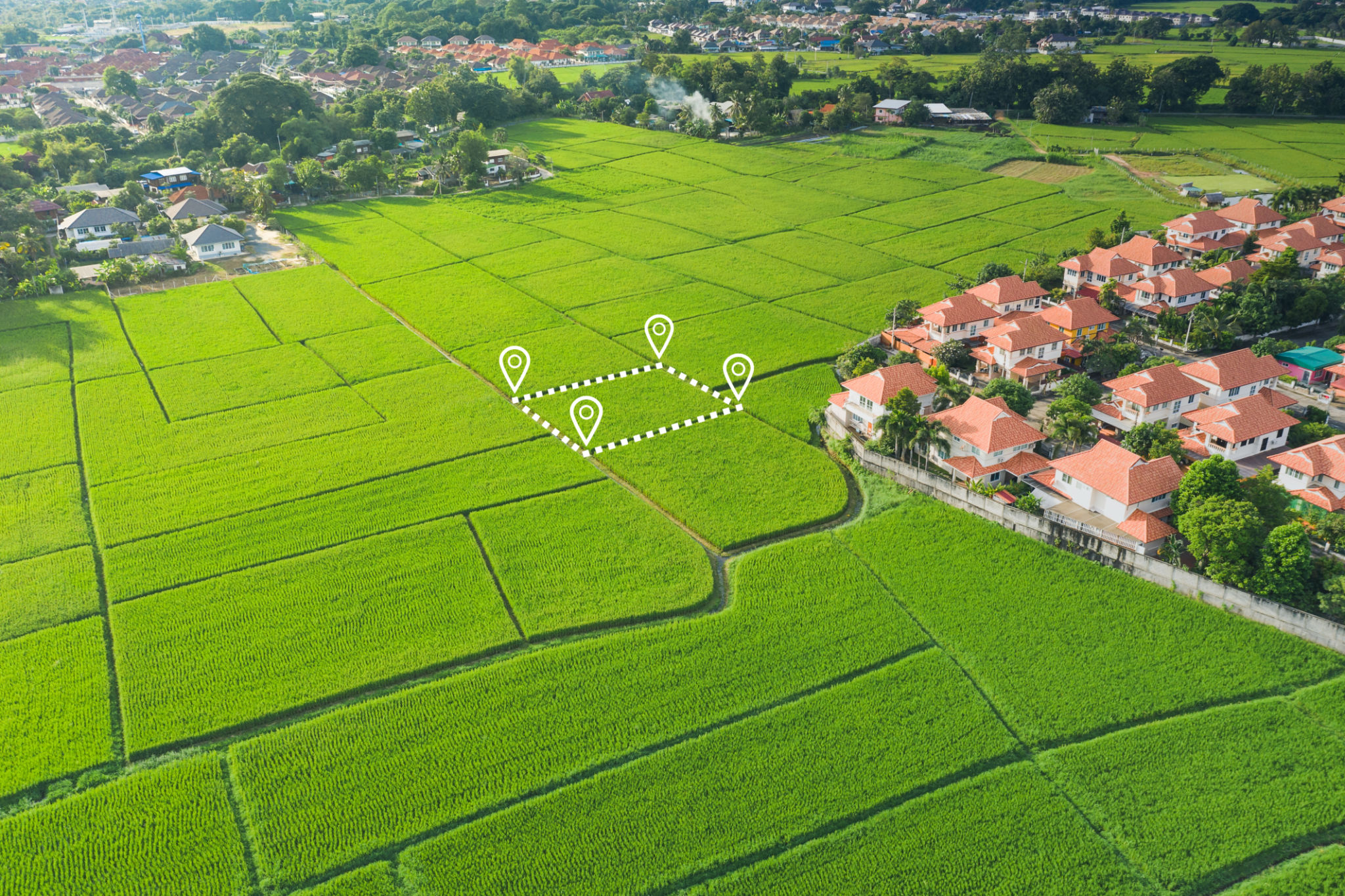 Land plot in aerial view. Land plot in aerial view.