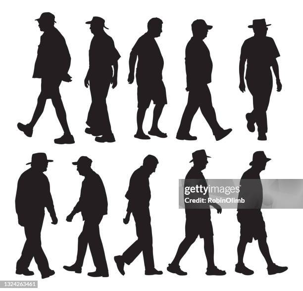 senior men walking silhouettes - man walking silhouette stock illustrations