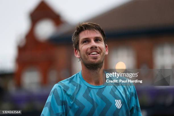 Cameron Norrie of Great Britain celebrates match point during his Quarter-final match against Jack Draper of Great Britain during Day 5 of The cinch...