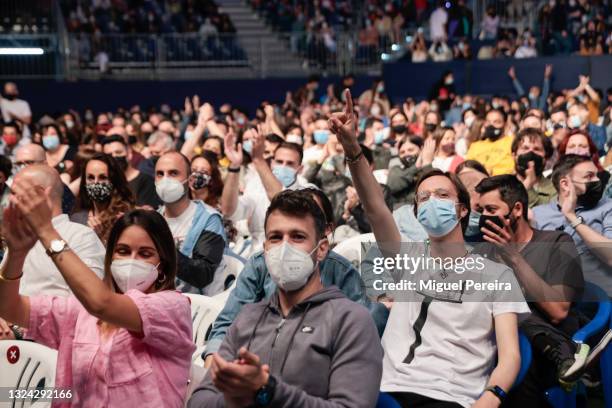 The audience, wearing face masks, await the performance of Spanish indie rock band Love of Lesbian live at Las Noches del Botánico festival on June...