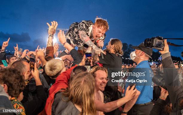 Frank Carter & The Rattlesnakes perform during Download PILOT Festival at Donington Park on June 18, 2021 in Donington, England. Download Pilot is a...