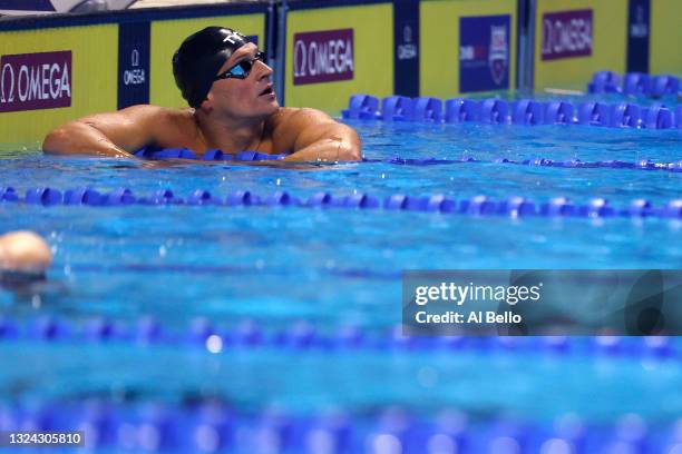 Ryan Lochte of the United States reacts after competing in the Men's 200m individual medley final during Day Six of the 2021 U.S. Olympic Team...