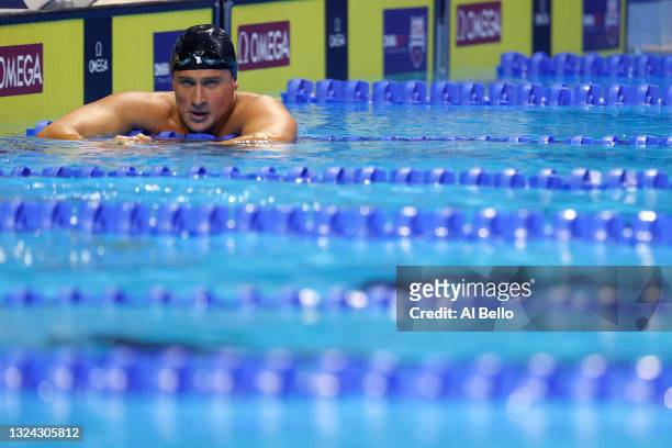 Ryan Lochte of the United States reacts after competing in the Men's 200m individual medley final during Day Six of the 2021 U.S. Olympic Team...