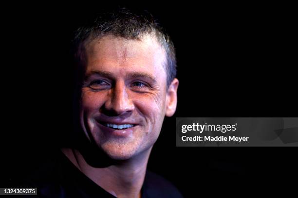 Ryan Lochte speaks during a press conference during Day Six of the 2021 U.S. Olympic Team Swimming Trials at CHI Health Center on June 18, 2021 in...