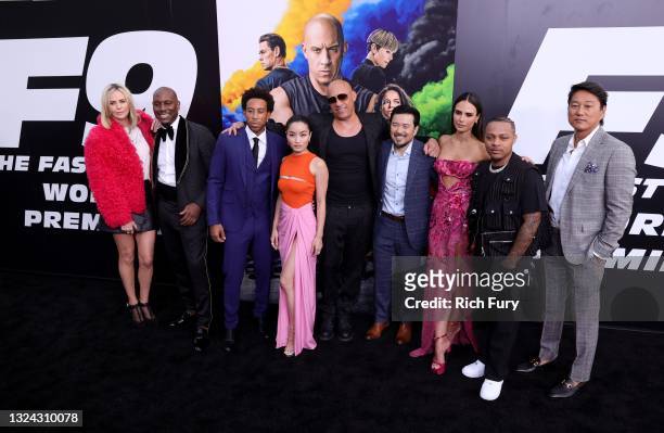 Charlize Theron, Tyrese Gibson,Ludacris, Anna Sawai, Vin Diesel, Justin Lin, Jordana Brewster, Shad Moss, and Sung Kang attends the Universal...