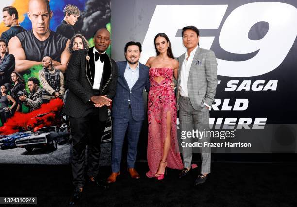 Tyrese Gibson, Justin Lin, Jordana Brewster, and Sung Kang attend the Universal Pictures "F9" World Premiere at TCL Chinese Theatre on June 18, 2021...