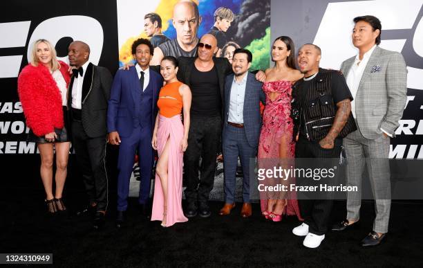Charlize Theron, Tyrese Gibson,Ludacris, Anna Sawai, Vin Diesel, Justin Lin, Jordana Brewster, Shad Moss, and Sung Kang attends the Universal...