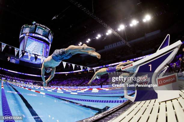 Ryan Lochte of the United States competes in the Men's 200m individual medley final during Day Six of the 2021 U.S. Olympic Team Swimming Trials at...