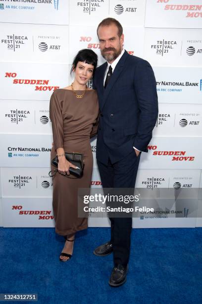 Lily Allen and David Harbour attend 'No Sudden Move' during 2021 Tribeca Festival at The Battery on June 18, 2021 in New York City.