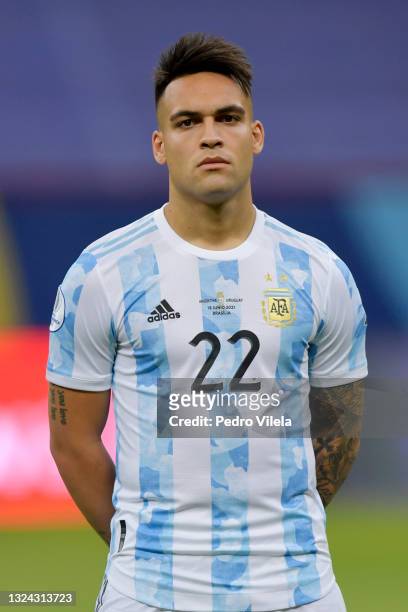 Lautaro Martinez of Argentina looks on prior to a group A match between Argentina and Chile as part of Conmebol Copa America Brazil 2021 at Mane...