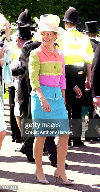 Sophie Rhys-Jones arrives June 21, 2001 at Ascot Racecourse in Ascot, England. Today marks the third day of the Royal Ascot horse race event.