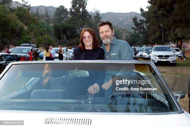 Megan Mullally and Nick Offerman attend "Thelma And Louise" 30th Anniversary drive-in charity screening experience hosted by MGM and Cinespia at The...