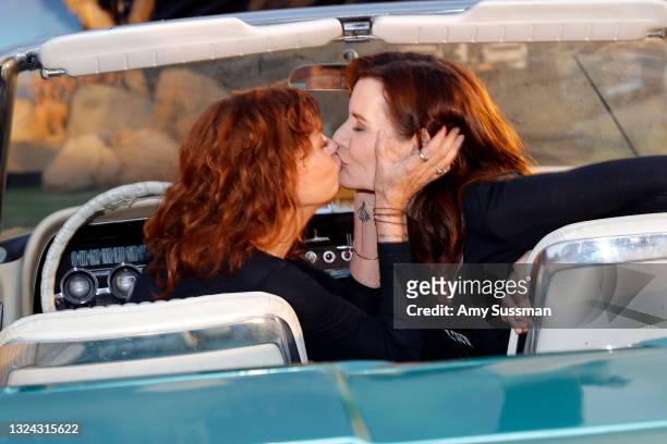 Susan Sarandon and Geena Davis attend "Thelma And Louise" 30th Anniversary drive-in charity screening experience hosted by MGM and Cinespia at The...