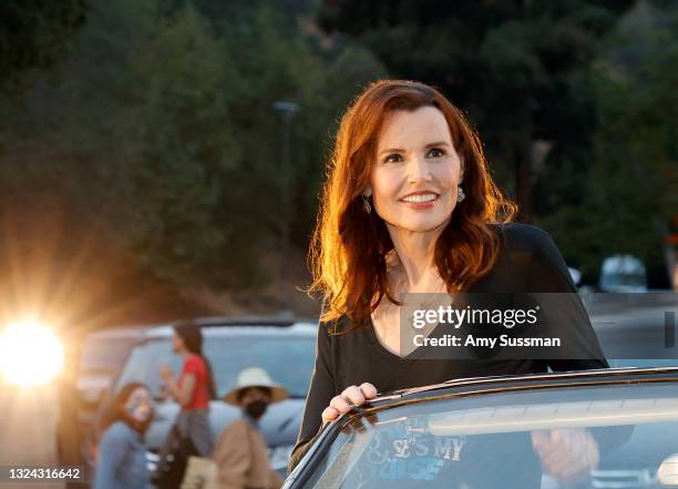Geena Davis attends "Thelma And Louise" 30th Anniversary drive-in charity screening experience hosted by MGM and Cinespia at The Greek Theatre on...
