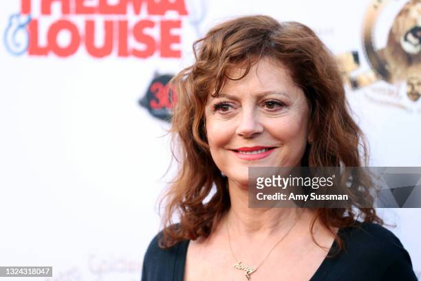 Susan Sarandon attends "Thelma And Louise" 30th Anniversary drive-in charity screening experience hosted by MGM and Cinespia at The Greek Theatre on...