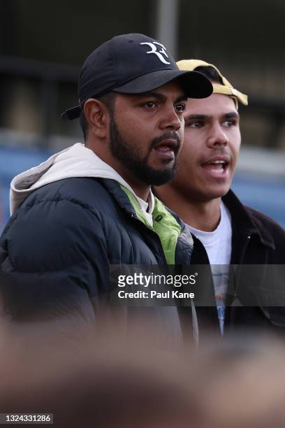 Willie Rioli of the Eagles looks on with Jamaine Jones during the WAFL Rd 11 match between the Subiaco Lions and West Coast Eagles at Leederville...