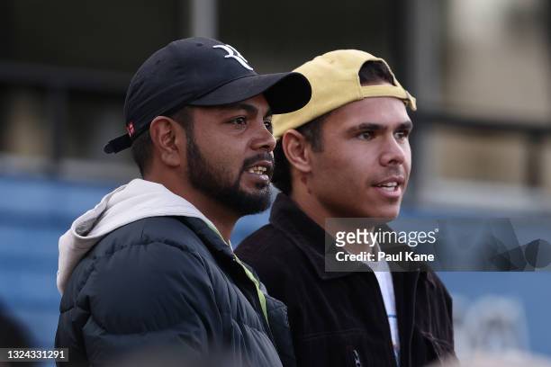 Willie Rioli of the Eagles looks on with Jamaine Jones during the WAFL Rd 11 match between the Subiaco Lions and West Coast Eagles at Leederville...