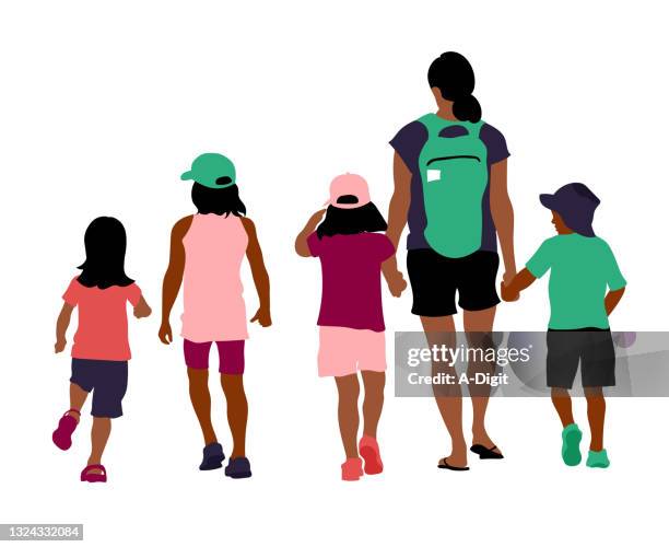 back to school flat  design green - family walking stock illustrations