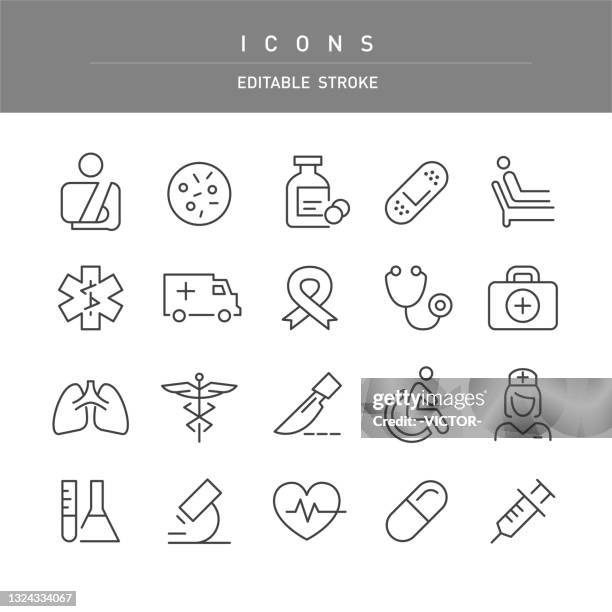 stockillustraties, clipart, cartoons en iconen met medical icons - line series - aids awareness ribbon