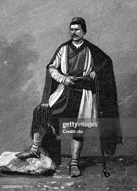 montenegro, portrait of a man in traditional clothing, full length - adriatic sea stock illustrations