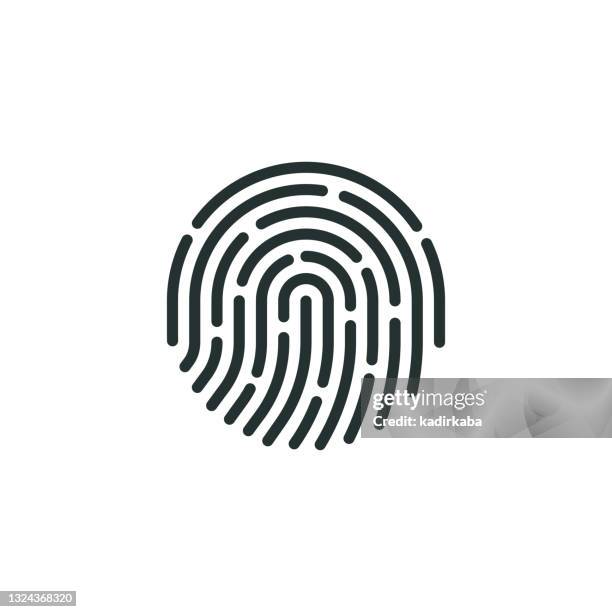 ilustraciones, imágenes clip art, dibujos animados e iconos de stock de icono de línea de huella digital - fingerprint scanner