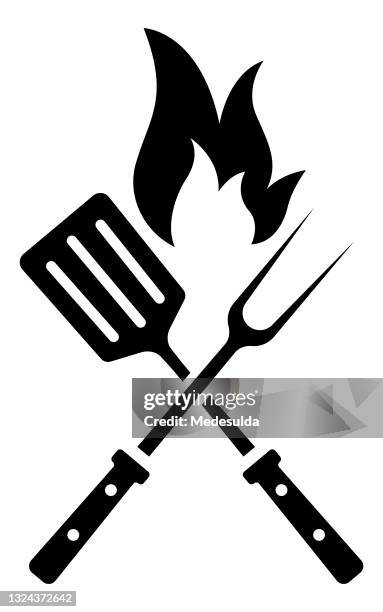 barbeque symbol - grilling tools stock illustrations
