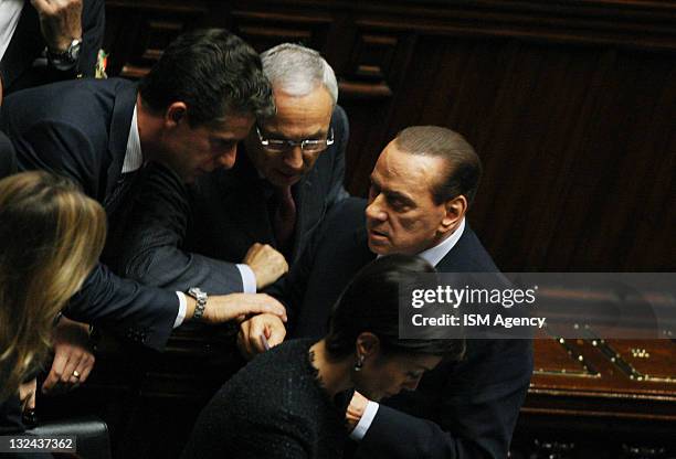 Italian Prime Minister Silvio Berlusconi attends a vote on 2012 budget law on November 12, 2011 in Rome, Italy. Italian Prime Minister Silvio...