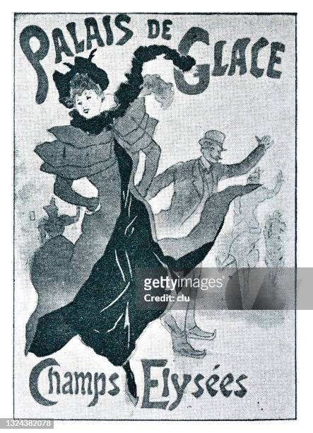 poster for palais de glace, champs elysées, paris, 1896 - archival stock illustrations
