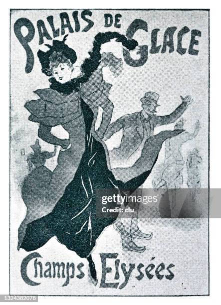 poster for palais de glace, champs elysées, paris, 1896 - vintage french posters stock illustrations