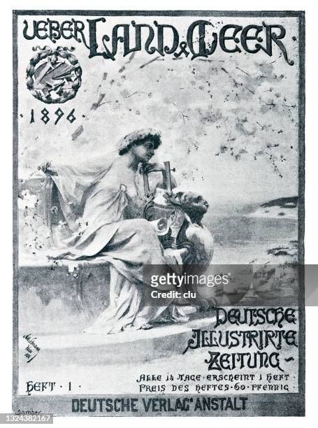 ilustraciones, imágenes clip art, dibujos animados e iconos de stock de cartel para la revista über land und meer, deutsche verlags anstalt, 1896 - kunst, kultur und unterhaltung