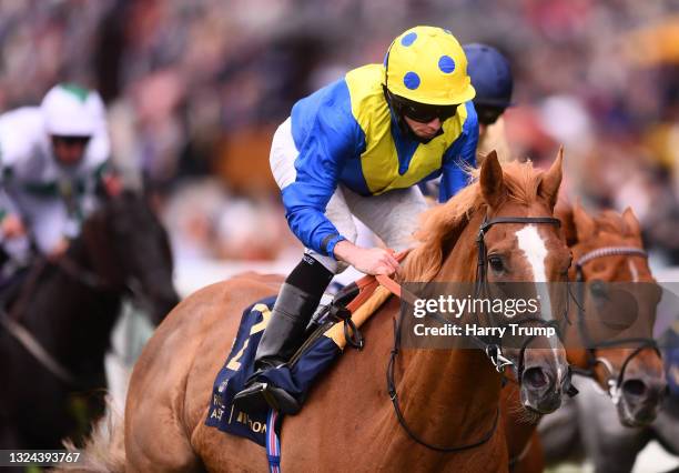 Ryan Moore on board Dream Of Dreams on their way to winning the Diamond Jubilee Stakes on Day Five of the Royal Ascot Meeting at Ascot Racecourse on...