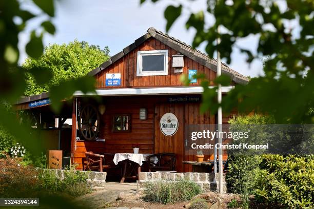 View of a garden plot of a fan of Schalke Football during the UEFA EURO 2020 match between Germany and Portugal at garden plot Hohe Birk on June 19,...