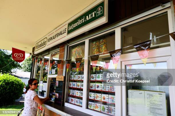 View of a drink hall at garden plot during the UEFA EURO 2020 match between Germany and Portugal at garden plot Hohe Birk on June 19, 2021 in Essen,...