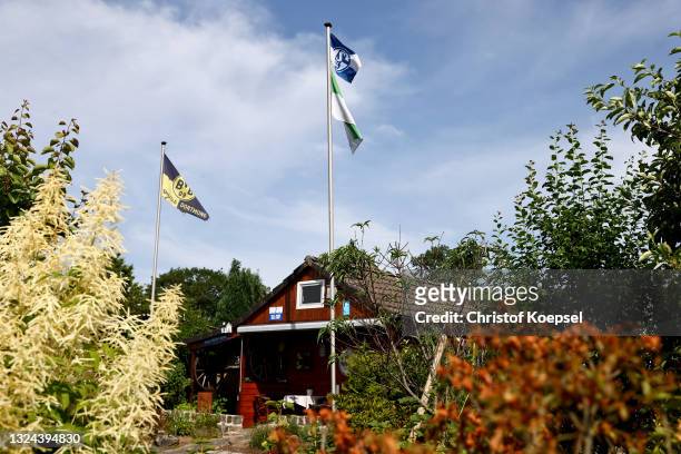 View of a garden plot of Dortmund and Schalke during the UEFA EURO 2020 match between Germany and Portugal at garden plot Hohe Birk on June 19, 2021...