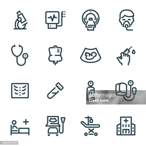 medical equipment - pixel perfect unicolor line icons - intensive care unit icon stock illustrations