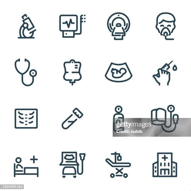 medical equipment - pixel perfect unicolor line icons - medical ventilator stock illustrations