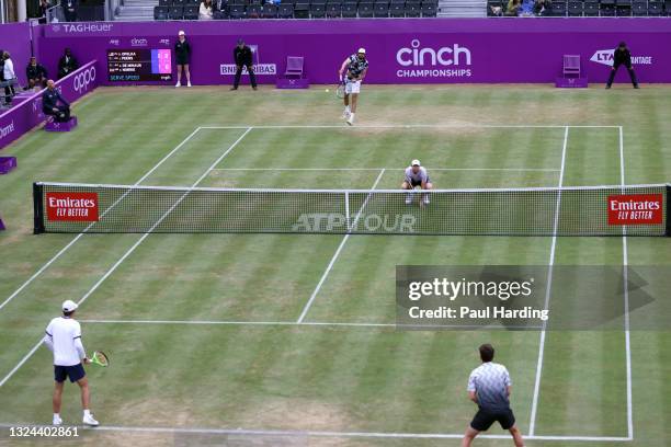 Reilly Opelka of USA, playing partner of John Peers of Australia during their Semi-final match against Alex de Minaur of Australia and Cameron Norrie...