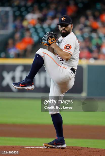 Jose Urquidy of the Houston Astros pitches against the Chicago White Sox at Minute Maid Park on June 17, 2021 in Houston, Texas.