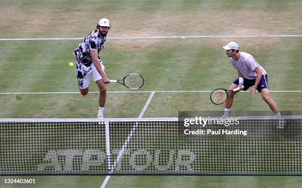 Reilly Opelka of USA, playing partner of John Peers of Australia during their Semi-final match against Alex de Minaur of Australia and Cameron Norrie...