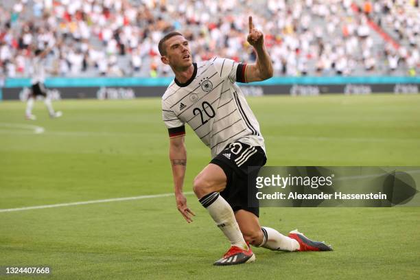 Robin Gosens of Germany celebrates after scoring their side's fourth goal during the UEFA Euro 2020 Championship Group F match between Portugal and...