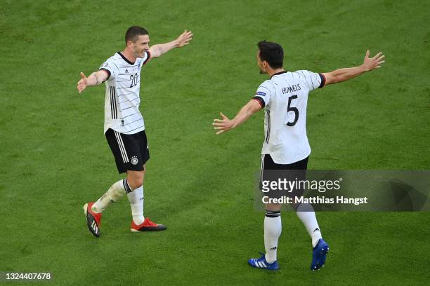 Robin Gosens of Germany celebrates with Mats Hummels after scoring their side's fourth goal during the UEFA Euro 2020 Championship Group F match...