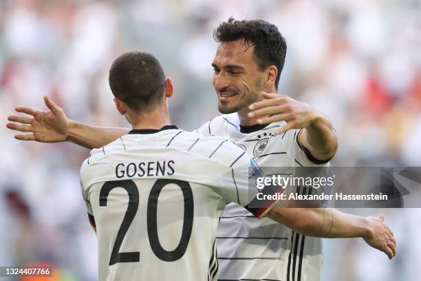Robin Gosens of Germany celebrates with Mats Hummels after scoring their side's fourth goal during the UEFA Euro 2020 Championship Group F match...