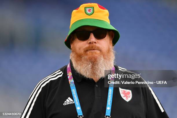 Mark Evans, Head of FA Wales International Affairs looks on whilst wearing a bucket hat during the Wales Training Session ahead of the UEFA Euro 2020...