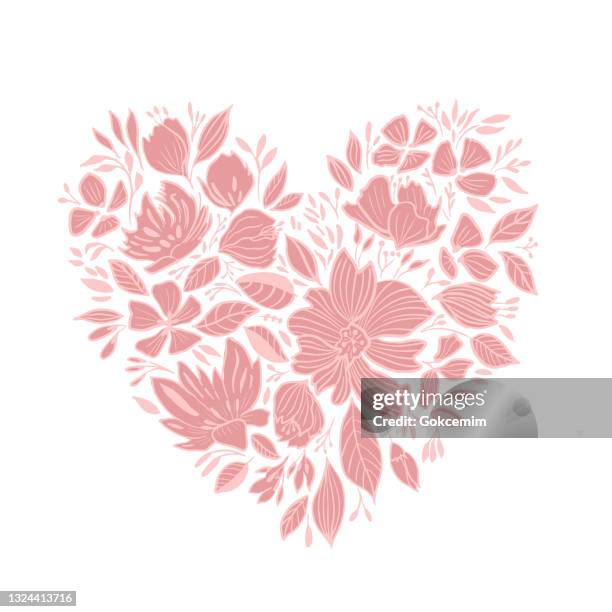 hand drawn floral heart background. floral vector design element for valentine's day, birthday, new year, christmas card, wedding invitation,sale flyer. - single flower in field stock illustrations
