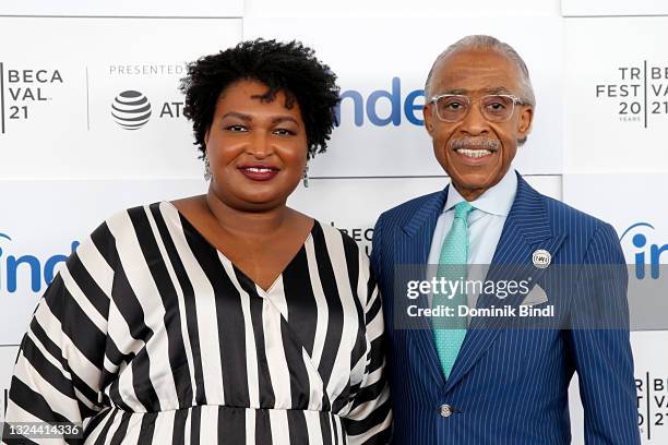 Stacey Abrams and Al Sharpton attend the 2021 Tribeca Festival Belafonte Awards at Battery Park on June 19, 2021 in New York City.